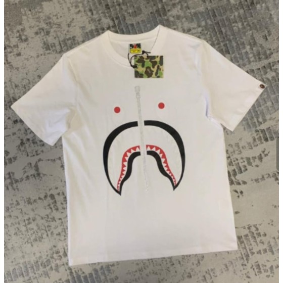 White BAPE Shark Mouth Zip Print T-Shirt